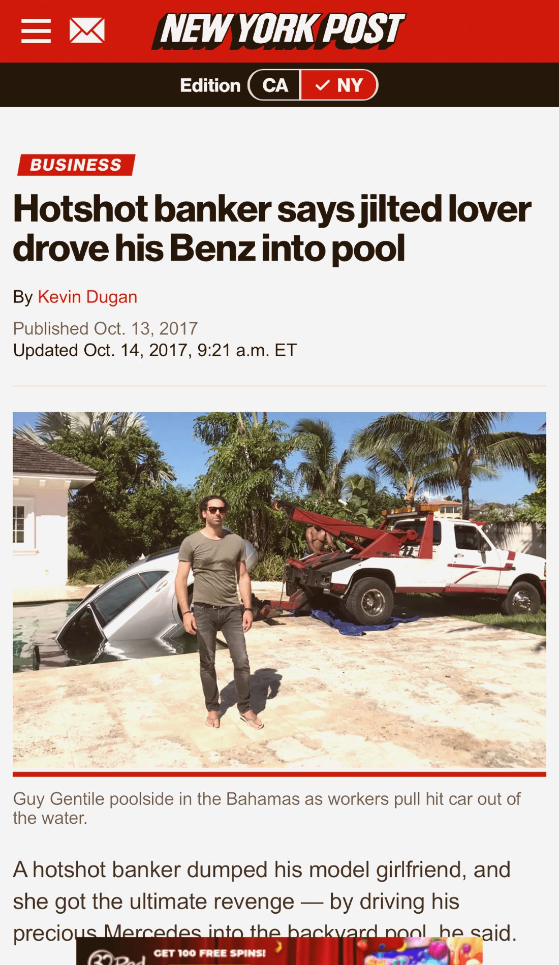 'Jilted lover drove his Benz into the pool'